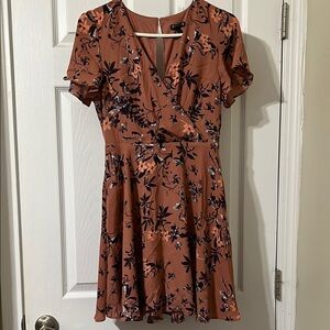 Floral V-Neck Dress in Brown and Black